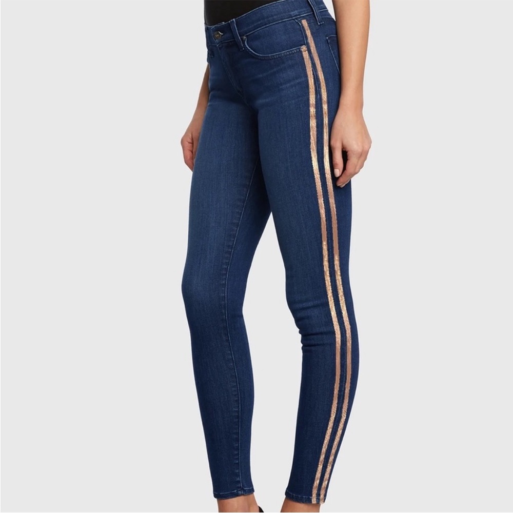 Principle Denim dark wash  Blue Jeans with Gold Stripes